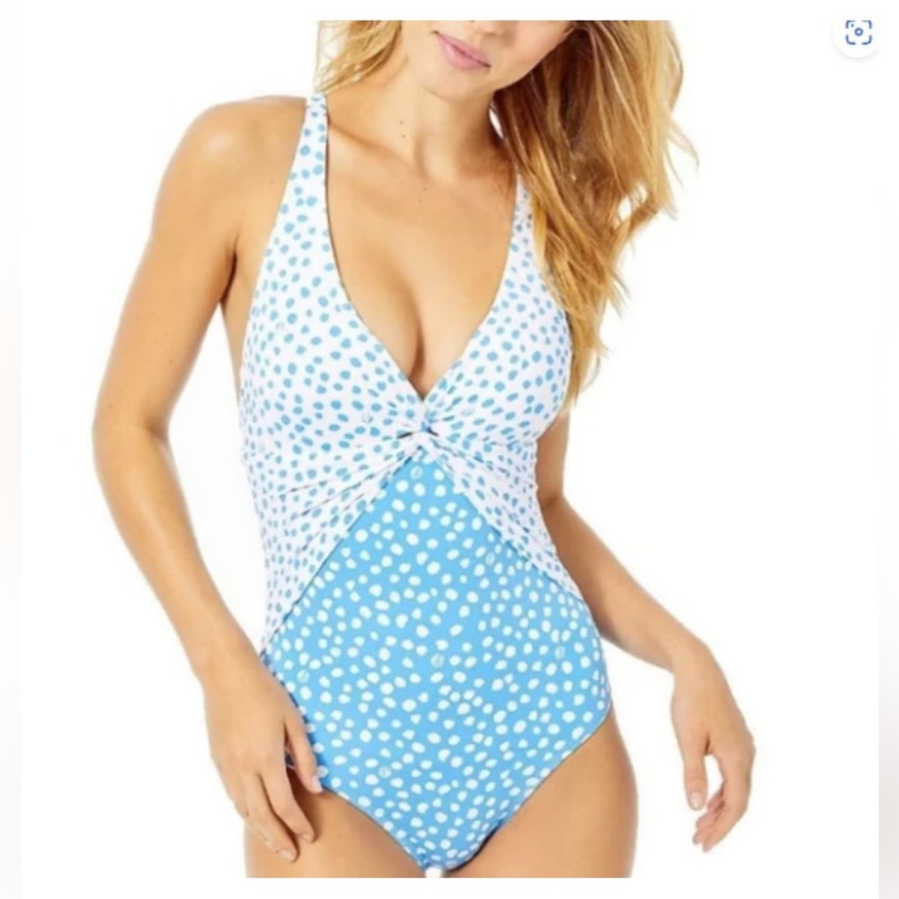 Lilly Pulitzer Blue White Polka Dot One-Piece Swimsuit